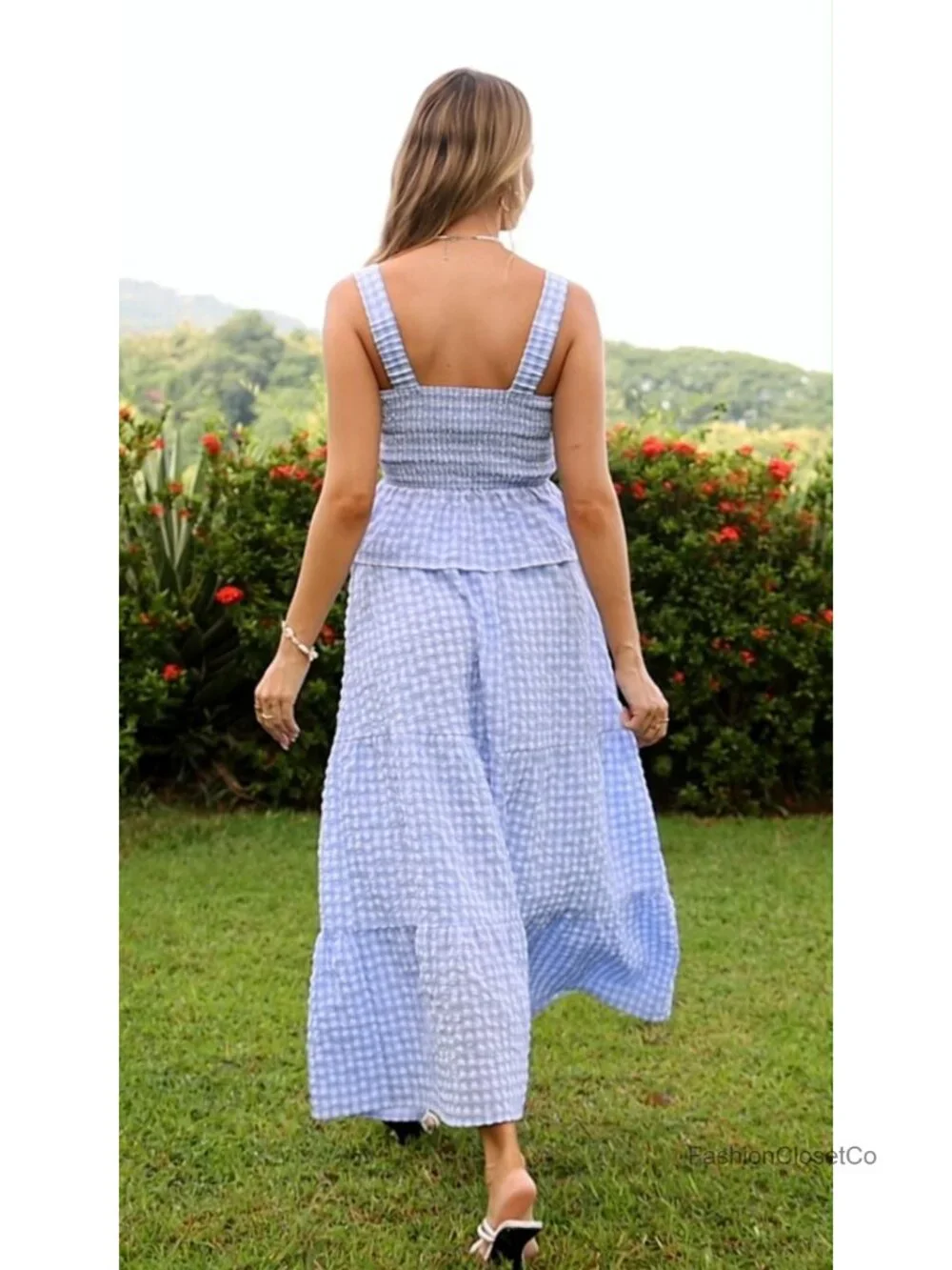 2 Piece Skirt Set Square Neck Tank Maxi Skirt with Pockets Cotton Blend Summer